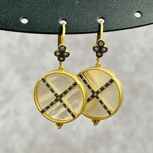 Freida Rothman Mother of Pearl Round Drop Earrings 14K Gold over Sterling Silver